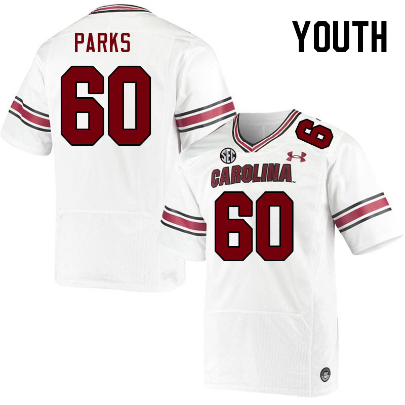 Youth #60 Aaryn Parks South Carolina Gamecocks College Football Jerseys Stitched-White